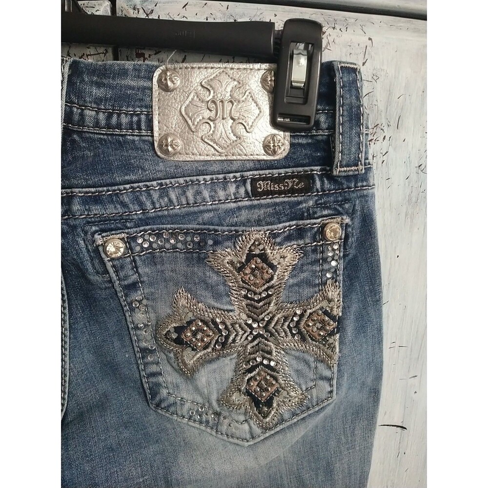 Miss Me Distressed Skinny Cross Embellished Pocket Jeans Size 28 Y2K